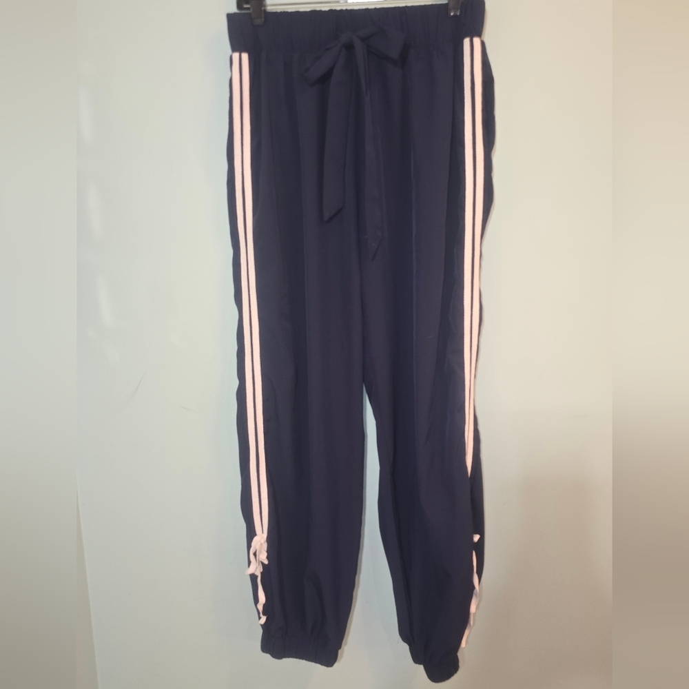 Altar'd State Navy and White Striped Lightweight Track Pants